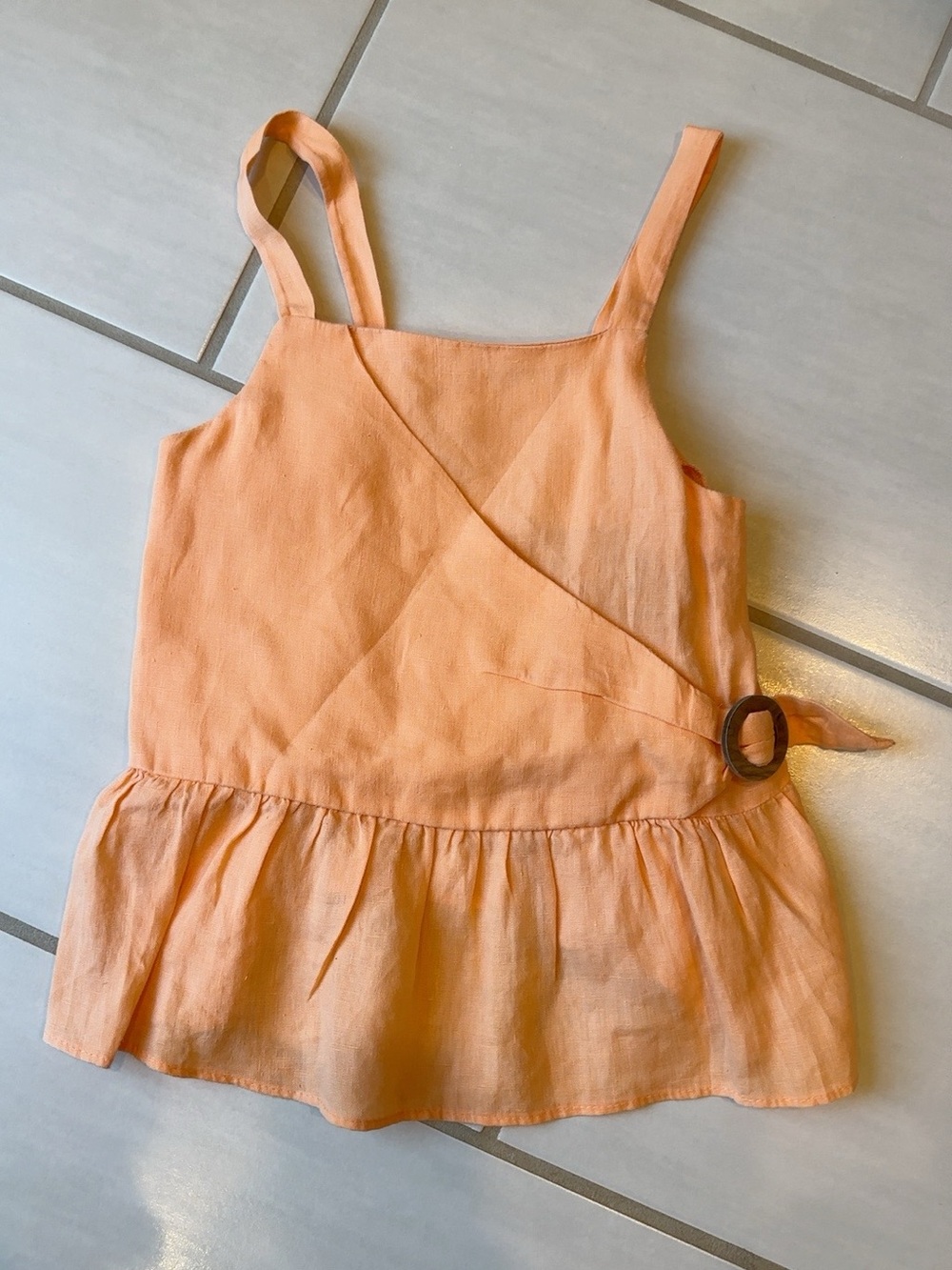 Zara Girls 13-14 Apricot Linen Wrap Peplum Buckle Top
